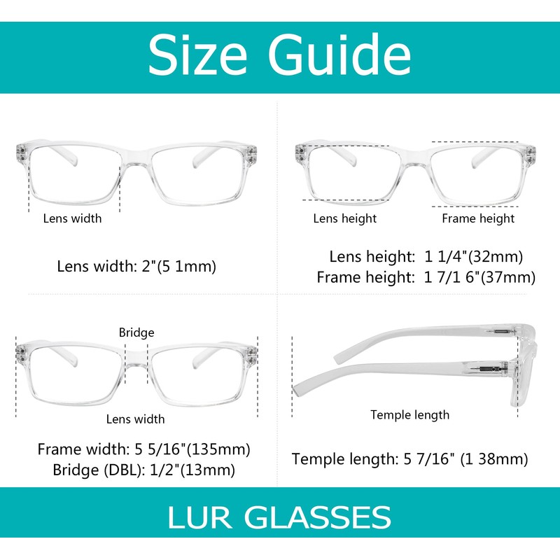 LUR READING GLASSES 6 Pack Spring Hinge Comfort Plastic Readers