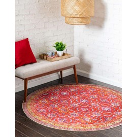 Unique Loom Revival Collection Traditional Medallion Border Red/Blue Round Rug (5' 0 x 5' 0)