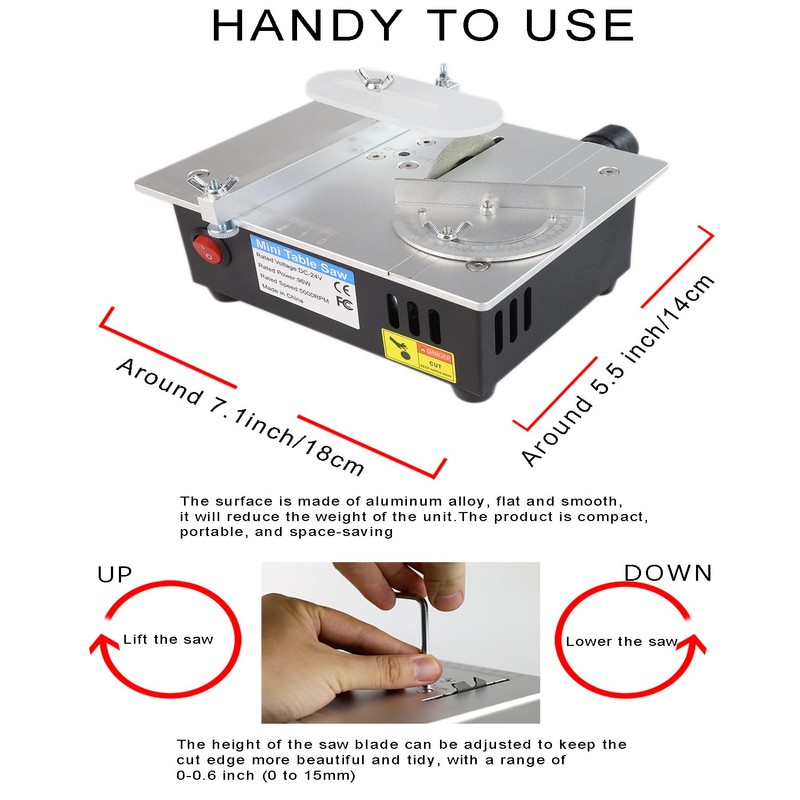 Mini Table Saw, RTOVZON 96W Mini Desktop Electric Saw Cutter