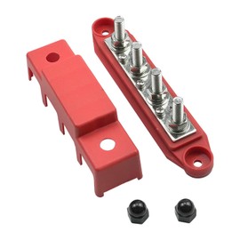 4-Column Distribution Block Busbar 4×5/16 (M8) Screw Terminals with lid 250 AMP Rating for Automotive Marine and Solar Cabling (Red)