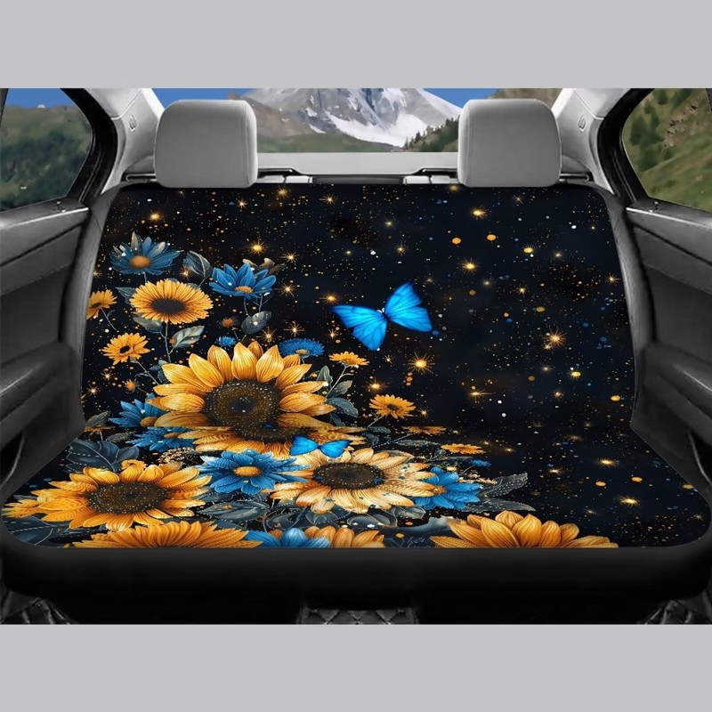 LACIYISON Blue Butterfly Sunflower Pattern Waterproof Car Seat Covers Full