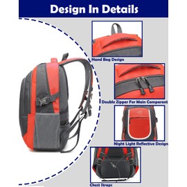 Backpack for College Sturdy Bookbag Travel Business with USB Charging Port Laptop compartment Chest Straps Anti Theft Night Light Reflective (Orange)