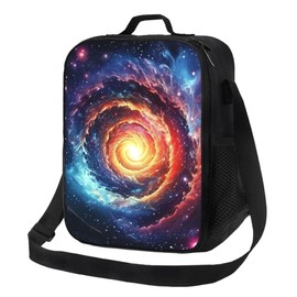 Spiral Space Galaxy Lunch Bag for Boys Girls, Star in Milkway Nebula Lunch Box for Boys Girls Reusable Portable Waterproof Lunch Bags with Adjustable Shoulder Strap and Side Pocket