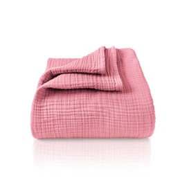 LAYNENBURG Premium Muslin Bedspread 150 x 200 cm - 100% Cotton - Extra Soft, Lightweight Summer Blanket as Cuddly Blanket, Bed Throw, Cotton Blanket, Couch Throw - Warm Sofa Blanket (Dusky Pink)