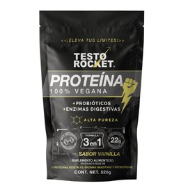 Proteina Testo Rocket Performance Vainilla Triple Acción | Rendimiento, Máxima Absorción, Sin Pesadez | 7 Fuentes Vegetales + Probioticos + Enzimas | 
