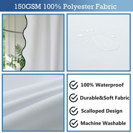 youngseahome White Fabric with Black Scalloped Border Shower Curtain,Boho Chic Cloth Shower Curtain for Bathroom Showers,72 x 72 Inches