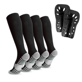 Linkidea Kids Soccer Socks with Shin Guards, 2 Pairs Breathable Knee High Socks with Lightweight Shin Pads, Long Sleeve Cushion Socks for Child 4-6 Years Over The Calf Soccer Socks (Black, S)