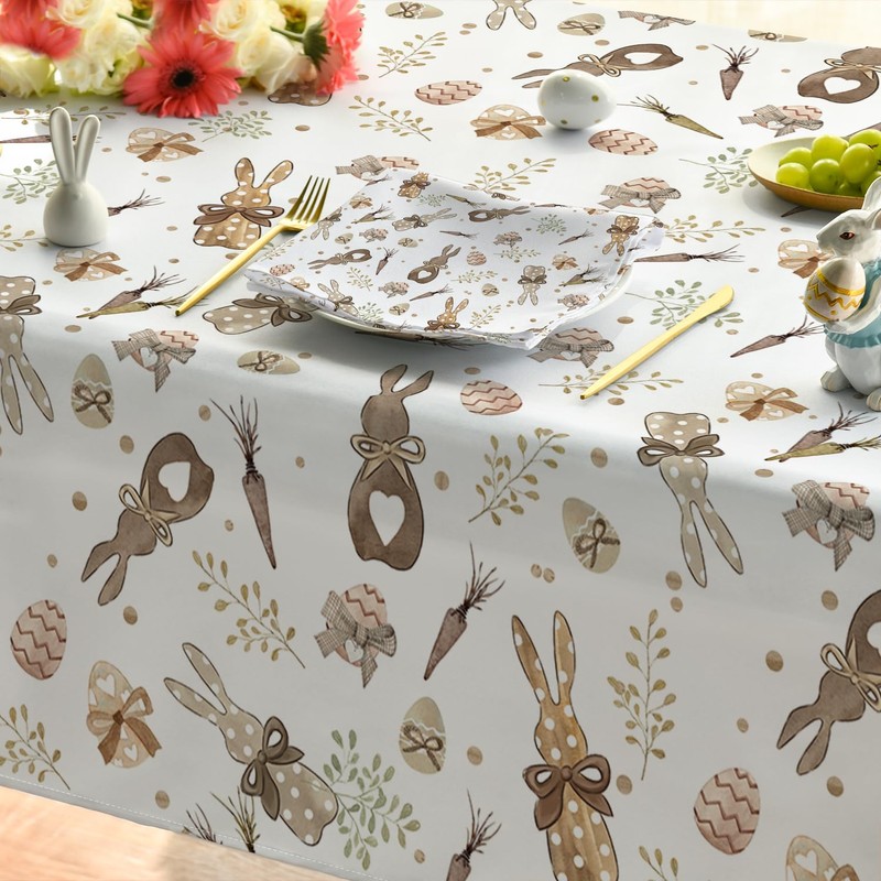 Horaldaily Easter Tablecloth 60×120 Inch, Bunny Carrots Spring Washable Table
