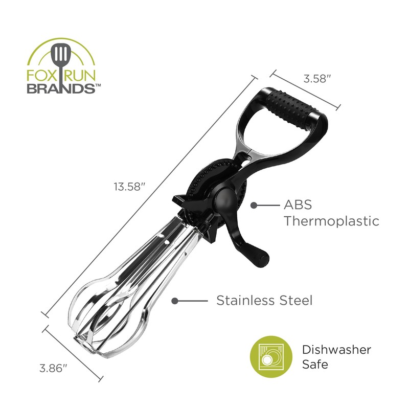 Fox Run Stainless Steel Manual Hand Mixer, Black Retro Style