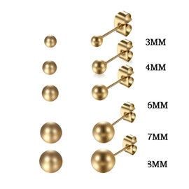 Aroncent 5/6/12 Pairs of Unisex Stud Earrings - Set of Stainless Steel Imitation Pearl Ball Earrings - Ear Piercing Gift for Men and Women - Black, White, Silver - 3 mm / 4 mm / 5 mm / 6 mm / 7 mm / 8 mm