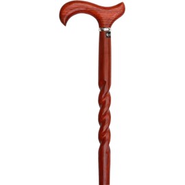 Rope Twist Derby Walking Cane with Padauk Wood Shaft and Silver Collar