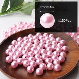 Chuyau 150 piezas Rosa 12mm Cuentas de Perla con Agujero Cuentas de Perla Redondas para Manualidades Cuentas de Perla Sueltas para Hacer Joyas Cuentas de Perla Falsa para Pulseras, Collares, Aretes