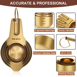 Wildone Copper Plated Measuring Cups & Spoons Set of 21 - Includes 7 Stainless Steel Nesting Measuring Cups, 8 Measuring Spoons, 1 Leveler & 5 Mini Measuring Spoons, Ideal for Dry & Liquid Ingredients