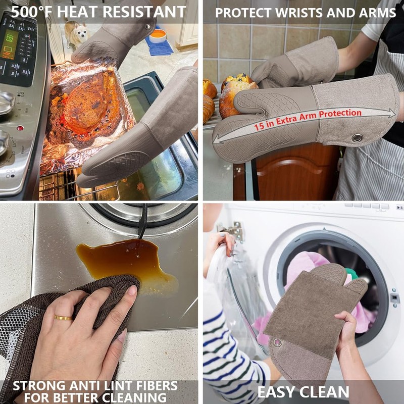Professional Microwave Silicone Oven Mitts one Pair, Kitchen Mitten Set