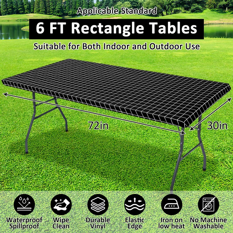 ASTNIC Elastic Tablecloth Waterproof Rectangular Vinyl Tablecloth with Flannel Back,