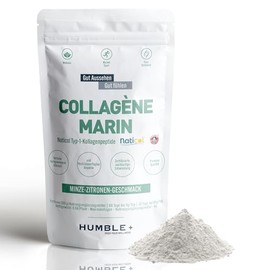 Collagène Marin Naticol® en poudre - Sachet de 300g - Goût Menthe et Citron - Confort articulaire, Récupération musculaire et Beauté de la Peau - 60 doses à 5g/jour - Humble+ - Fabriqué en France