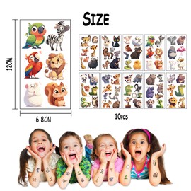 10 Sheets Temporary Tattoo for Kids, Animal Waterproof Paper Tattoo Stickers, for Teens Boys and Girls Arm Face Transfer Tattoos,for Kids Birthday Party Gifts Party Bag Fillers
