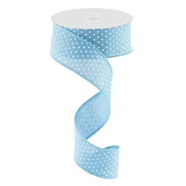 Polka Dot Accent Wired Ribbon, Blue, White, Spring, Easter 1.5 inch x 10 Yard RG0165134