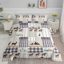 Datura Home Happy Camper Comforter Set - Rustic Lodge and Deer Printed Quilt Bedding Set With 1 Comforter and 2 Pillowcases for Boys and Girls Bedroom All Season (Twin)