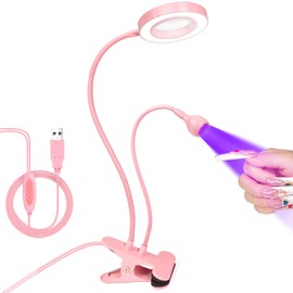 AORAEM LED UV Nail Lamp: Double-Headed Gooseneck U V Lamp for Gel Nails, LED Flash Cure Light with 6X Magnifier Home DIY Salon, Pink
