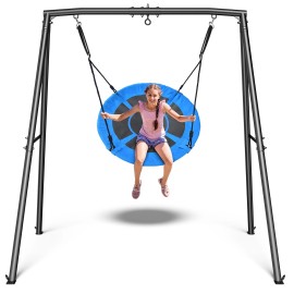 Trekassy 440lb Metal Frame Swing Set for Backyard Saucer Swing Kids Adult Outdoor Playset