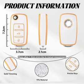 TOOMUME Key Cover TPU Car Key Case Fits VW Volkswagen Golf 4/5/6 Polo Up Jetta Caddy Beetle Multivan T5 Seat Ibiza Leon Skoda Fabia, Key Cover Protection Key Shell – Flip Key