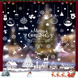236 Pcs Christmas Window Clings - Static Snowflakes Window Clings Decals Stickers - Christmas Window Decorations - Indoor Merry Christmas Winter Wonderland Decorations - Ornaments Party Supplies