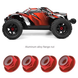 Be In Your Mind 10 Pieces M4 Flange Nuts Aluminium Alloy Nylon Insert Self-Locking Hex Nuts for 1/10 RC Car Truck Buggy Caterpillar Wheels Replacement Parts Red