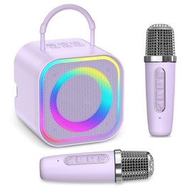 LOFICOPER Mini Karaoke Machine, Portable Bluetooth Karaoke Speaker with 2 Wireless Microphones, LED Party Lights, Support Magic Voice Effects & TF/AUX Input, for Kids, Adults, Home Party