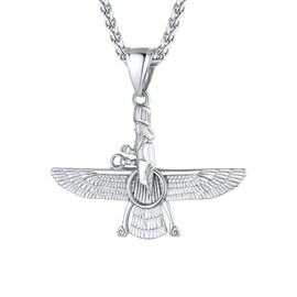 U7 Faravahar Necklace For Women Men Stainless Steel Wheat Chain Zoroastrianism Jewellery Silver Amulet Necklaces