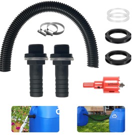 Rain Butt Connection Set 1 Inch, 1 m Connection Hose, 2 Hose Clamps with Hole Opener for Water Butt Connection to Water Butts, Water Tanks, Water Reservoir