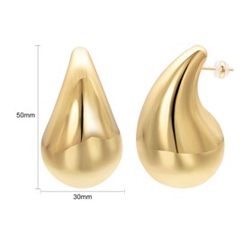 Vissen Large Teardrop 18k Gold Hoop Earrings Women's Chunky Gold-Plated Hypoallergenic Lightweight Fashion Jewellery, Gold Plated