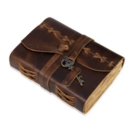 Cuero Leather Journal, 200 Pages of Antique Deckle Edges Handmade Paper Vintage Leather Journals for Men & Women, Journaling Notebooks, Leather Bound Journal for Writing, Travel Diary, Sketchbook Deckled Edge Paper – Vintage Key Closure - Book of Shadows