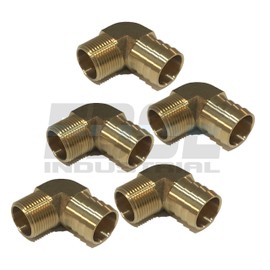 EDGE INDUSTRIAL 1" Hose ID to 3/4" Male NPT MNPT 90 Degree Brass Elbow Fitting Fuel/AIR/Water/Oil/Gas/WOG (Qty 05)