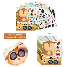 MALLMALL6 45pcs Woodland Animals Make a Face Sticker 9 Kinds DIY Your Own Forest Stickers Autumn Dress Up Art Craft Happy Fall Mixed and Matched Party Favor Game and Birthday Decoration for Kid