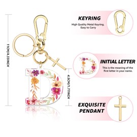 Vadaka Initial Keyring for Women Girls Initial Letter Keyrings for Backpack Christian Religious Gift for Women Birthday Gift（D）