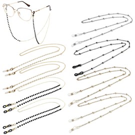 Pack of 8 Women's Glasses Chains, Gold Glasses Chains, Sunglasses Chain, Glasses Chain, Beads for Glasses, Unisex Glasses Chains for Myopia Glasses, Sunglasses, Sports Glasses, White, black, silver