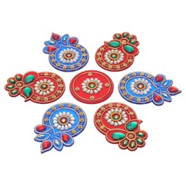 Designer Floor Rangoli Reusable Round Rangoli Acrylic Rangoli Indian Traditional Home Floor Decor Gift for Home Interior Floor Festival Decorations and Return Gifting (Size:-7")(Red,Blue)