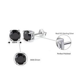 Salanda 925 Sterling Silver CZ Stud Earrings,Earrings Studs Hypoallergenic Black Cubic Zironia Earrings for Women, mm, Silver, Cubic Zirconia