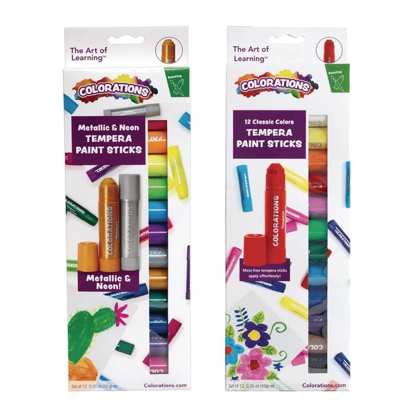Tempera Paint Sticks, 24 Colors, Silky Smooth Color Application, Classic,