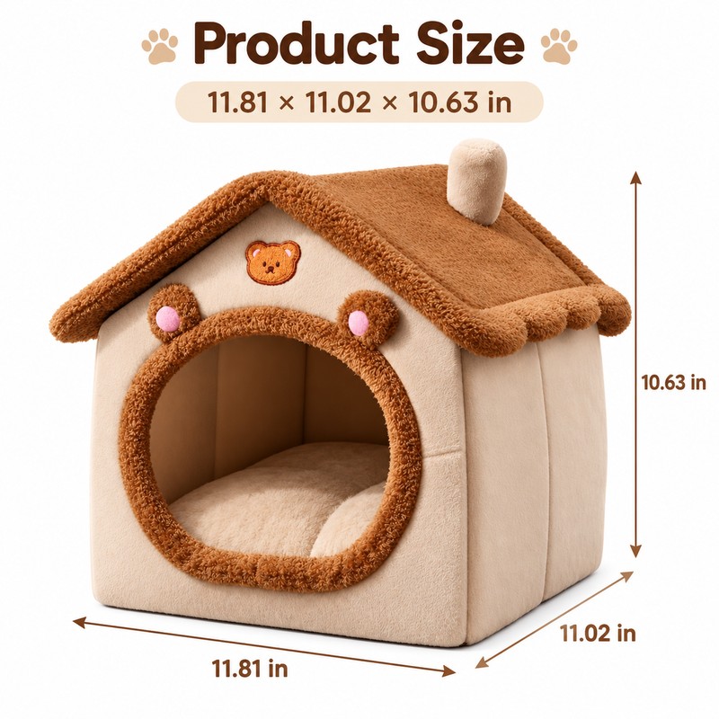 Foldable Pet House for Indoor Resting - Removable Washable Cat