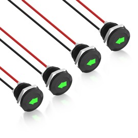 Flylin 4PCS 12V LED Indicator Light, Waterproof Metal Signal Indicator with Green Single Arrow, 1/2" Panel Cutout Pilot Dash Light with 26AWG 300MM Wire for Car Trucks (Black)