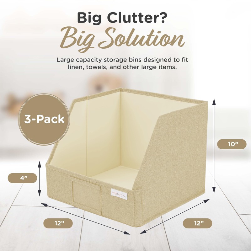 VIVIDECOR Trapezoid Storage Bins – 3-Pack Closet Shelf Organizer &