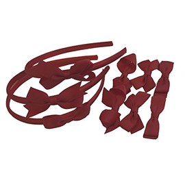 9 Set Headbands 3 Pairs School Bows Girls Small Hair Grosgrain Ribbon Clips Hair Accessories Uniform (Burgundy)
