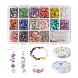 PandaHall 1102pcs Natural Gemstone Chip Beads Set Include Earring Hooks & Eye Pins & Head Pins & Jump Ring & Copper Wire & Elastic Crystal Thread for DIY Earring Making