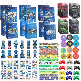 FACLJSSX Video Game Party Bag Fillers, Gaming Party Favours, Gift Bags Tattoos Stickers Keychain Notebooks Bookmark Slap Bracelet for Birthday Party Decorations Supplies