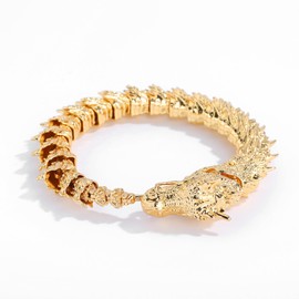Fnjuucw Vintage Dragon Bracelet Metal Zodiac Dragon Totem Bracelet Hook Clasp Hip Hop Viking Bracelet for Men Accessories with Gift Box (golden, 9in)
