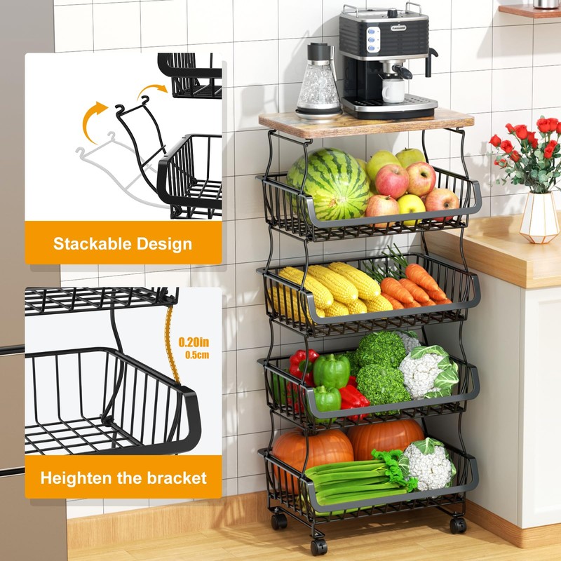 Gsiekare Fruit Vegetable Basket for Kitchen, 5 Tier Stackable Fruit
