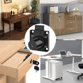 Litensh Cam Lock with Key Alike, Security Cabinet Lock Cupboard Lock Drawer Lock for Furniture Cabinet Mailbox Drawer Household Office (Black - 2 Pack)