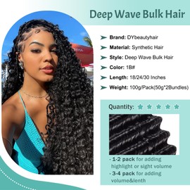 24 Inch Curly Braiding Hair Deep Water Wave Braiding Hair Boho Hair for Braiding No Weft Wet and Wavy Braiding Hair Extensions for Black Women (1B#, 24 Inch(50g/Bundle x2))